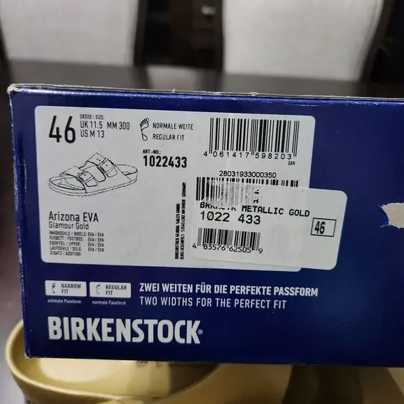 NWT Birkenstock Arizona EVA Sandals Glamour Gold Size EU 46 US 13 - Picture 5 of 5